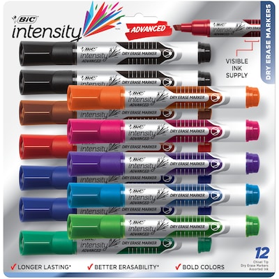 BIC Intensity Advanced Tank Dry Erase Markers, Chisel Tip, Assorted Colors, 12/Pack (GELITP121AST)