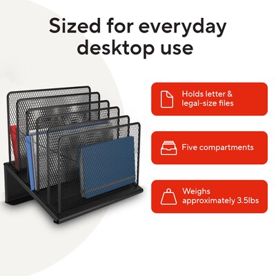 TRU RED™ 5-Compartment Metal Mesh File Organizer,  Matte Black (TR57554)