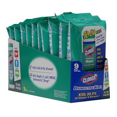 Clorox Disinfecting Wipes, Fresh Scent, 9 Wipes/Container, 24/Carton (01665)