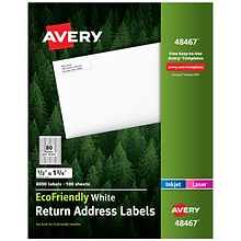 Avery EcoFriendly Laser/Inkjet Return Address Labels, 1/2 x 1-3/4, 80 Labels/Sheet, 100 Sheets/Pac