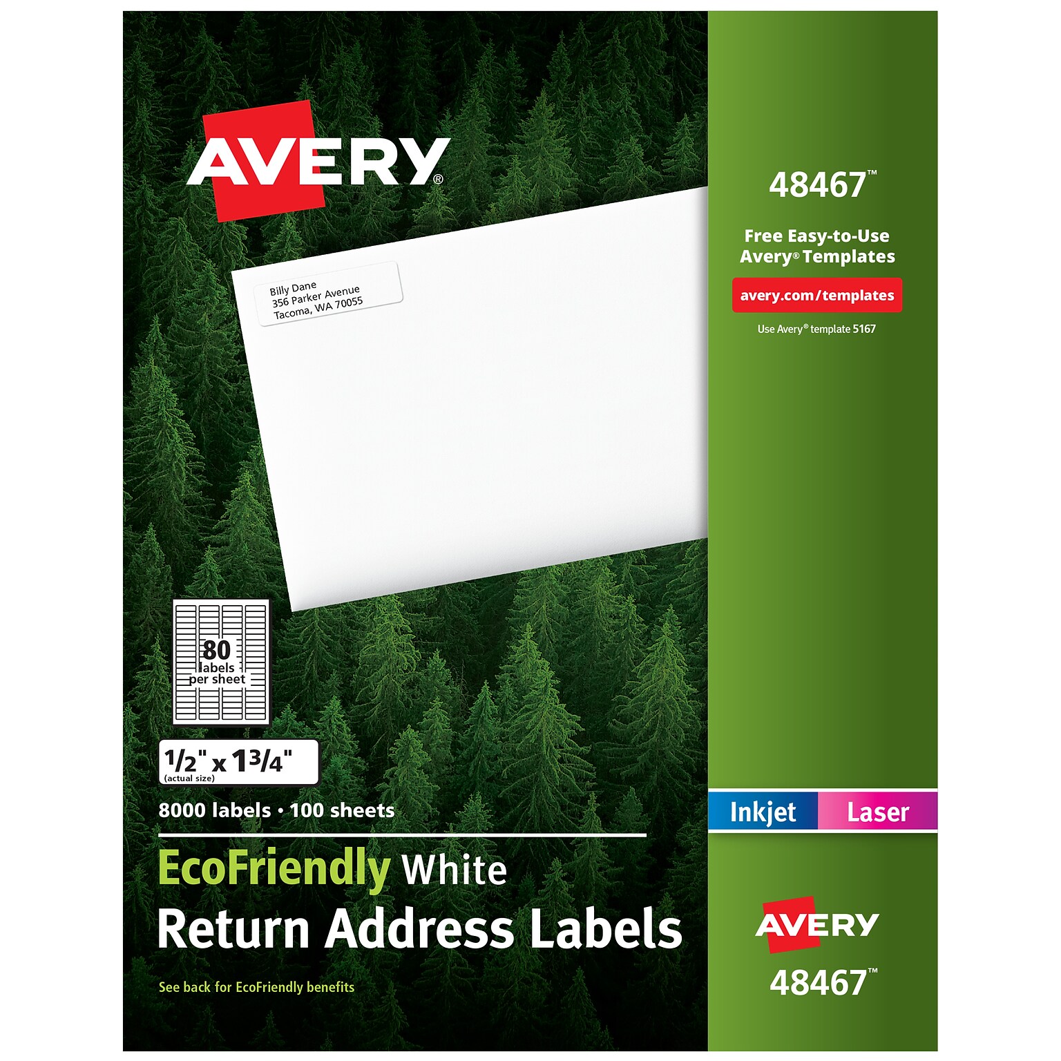 Avery EcoFriendly Laser/Inkjet Return Address Labels, 1/2 x 1-3/4, White, 8,000 Labels/Pack (48467)