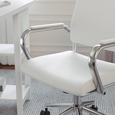 Martha Stewart Piper Faux Leather Swivel Executive Chair, White/Polished Nickel (CH2209212WH)
