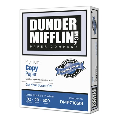 Dunder Mifflin 8.5" x 11" Premium Copy Paper, 20 lbs., 92 Brightness, 500 Sheets/Ream (112358)