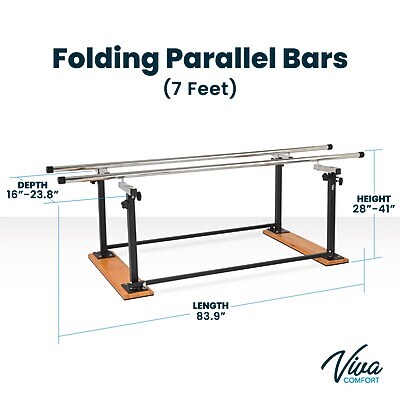 Viva Comfort 7 ft. Foldable Physical Therapy Parallel Bars with Adjustable Height, 350 lbs. Capacity, Black (ADI905-01-MK)