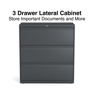 Quill Brand® 3-Drawer Lateral File Cabinet, Locking, Letter/Legal, Charcoal, 36W (26823D-CC)