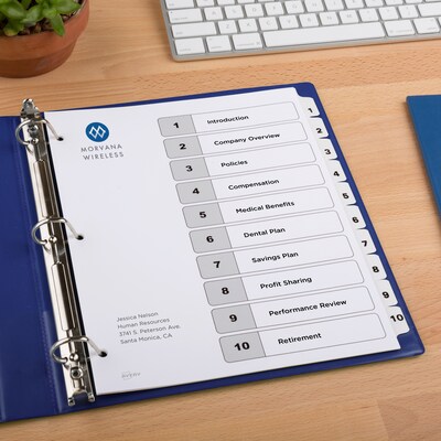 Avery Ready Index Table of Contents Paper Dividers, 1-10 Tabs, White (11134)