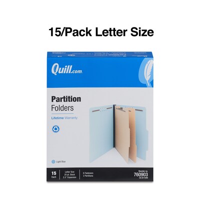 Quill Brand® Recycled Pressboard Classification Folders, 2-Partitions, 6-Fasteners, Letter, Lt Blue, 15/Box (760903)