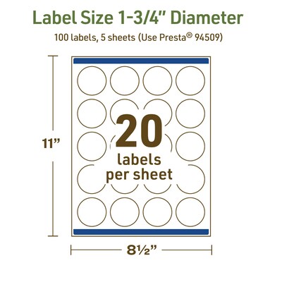 Avery Dissolvable Circle Multipurpose Labels, 1.75" Dia., Off-white, 100/Pack (94509)