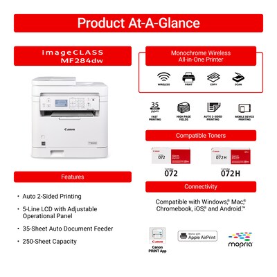Canon imageCLASS MF284dw Wireless Black & White Laser Printer, All-In-One, Print, Scan, Copy (6354C019)
