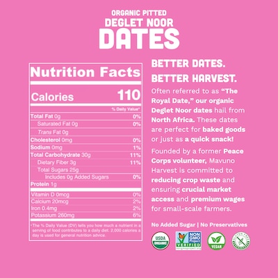 Mavuno Harvest Gluten Free Organic Pitted Dates Snacks, 4 oz., 6 Bags/Pack (MAHW-DATE4OZ6PK)