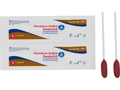 Dynarex 10% Povidone-Iodine Antiseptic Swab Sticks, 50/Pack, 5 Packs/Case (1201)