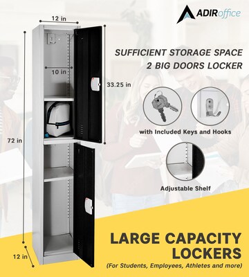 AdirOffice 72"H 2-Tier Black Storage Locker (ADI629-202-BLK-DL)