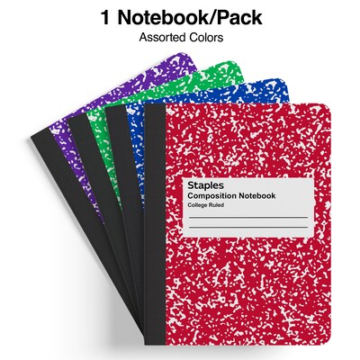 Staples® Composition Notebook, 7.5 x 9.75, College Ruled, 100 Sheets, Assorted Colors (ST55063)