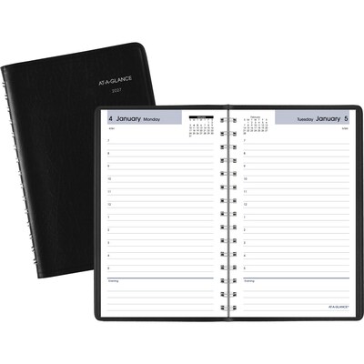 2027 AT-A-GLANCE DayMinder 5 x 8 Daily Appointment Book, Faux Leather Cover, Black (SK44-00-27)