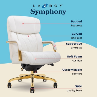La-Z-Boy Symphony Ergonomic Bonded Leather Swivel Executive Chair, White and Gold (CCHR10013A)