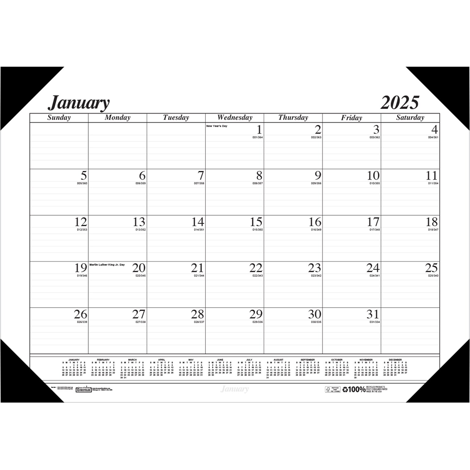 2025 House of Doolittle Economy 18.5 x 13 Monthly Desk Pad Calendar, White/Black (012402-25)