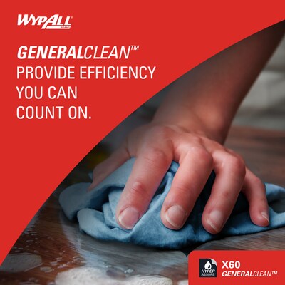 WypAll GeneralClean X60 Jumbo Fabric Cleaning Wipers, 13.4" x 12.5", Blue, 1100 Sheets/Roll, 1100 Wipers/Box (34965)