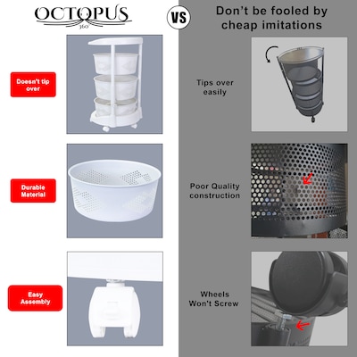 Dbest Octopus 360 3-Tier Plastic Rolling Kitchen Cart, White (01-914)