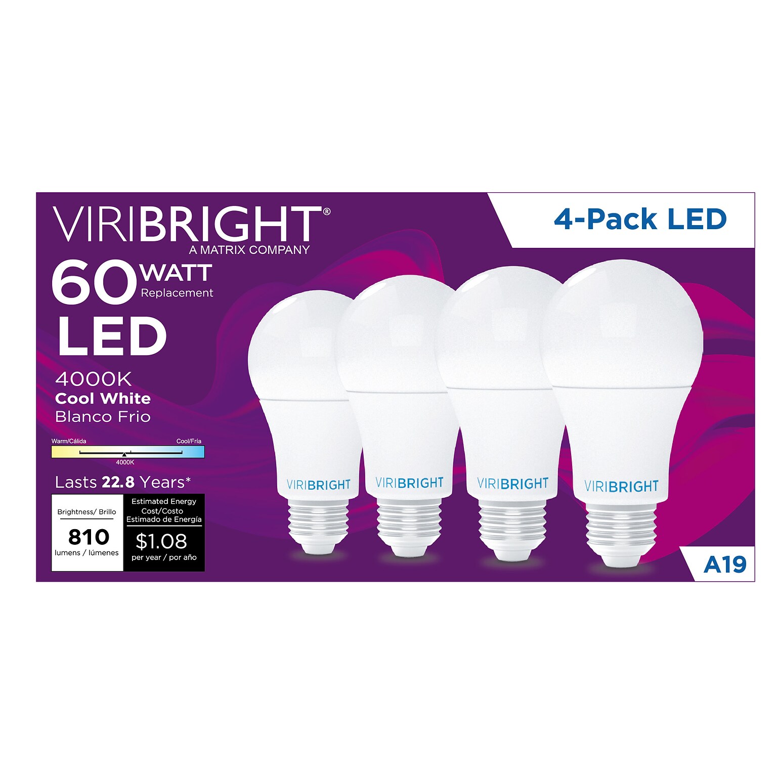 Viribright 9 Watts Cool White LED Household Bulb, 4/Pack (450108)