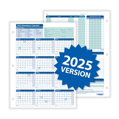 ComplyRight 2025 Attendance Calendar Set, 100 Forms/Pack (A1411W16PK100)