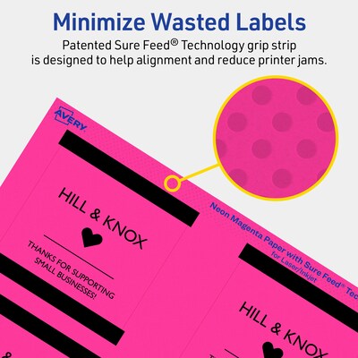 Avery Laser/Inkjet Square Multipurpose Labels, 3" x 3", Neon Magenta, 480/Box (94101)