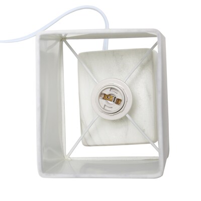Simple Designs Petite Marbled Ceramic Table Lamp Fabric Shade, White with White Shade (LT2071-WOW)