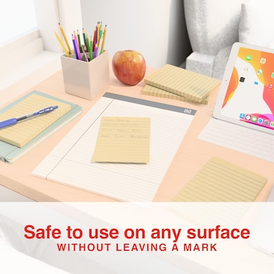Staples Recycled Sticky Notes, 4" x 6", Sunshine Collection, Lined, 100 Sheets/Pad, 5 Pads/Pack (S46YR/552572)