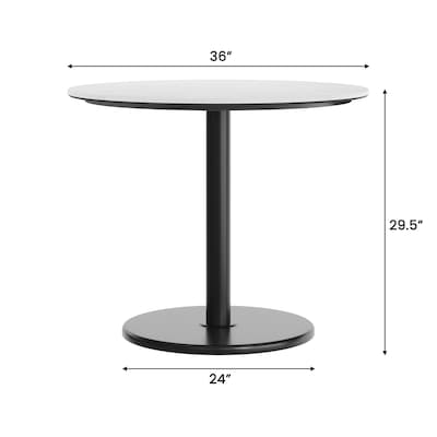 Flash Furniture Acadia 36" Round Wooden Dining Table with Round Base, White Faux Marble/Black Base (STRD36WMATR24)