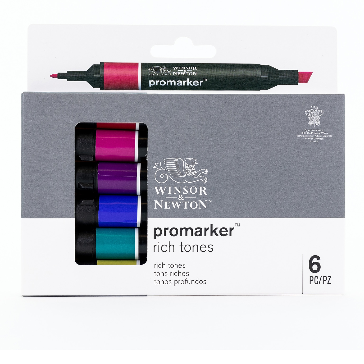 Winsor & Newton Promarker Dual-Tip Alcohol Based Marker, Rich Tones, 6/Pack (WNX0290111)