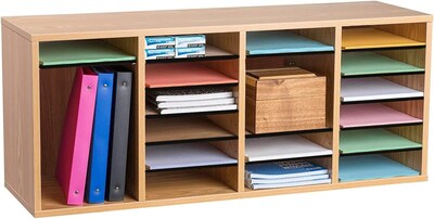 AdirOffice 500 Series 24-Compartment Literature Organizer, 39.3" x 11.8", Medium Oak (500-24-MEO)
