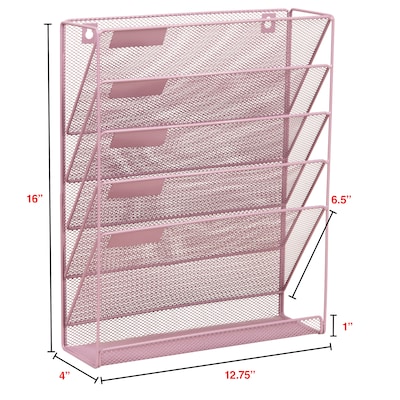 Staples 5-Pocket Metal Mesh Mountable Wall File, Letter Size, Dusty Pink (ST63848)
