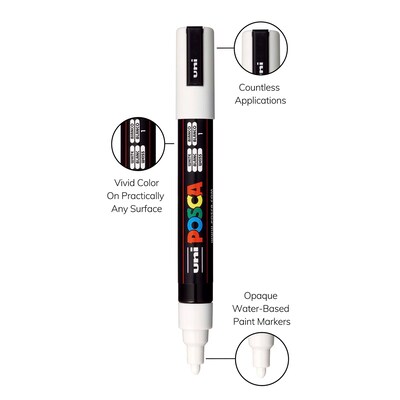 POSCA PC-5M Water Based Paint Marker, Medium Bullet Tip, White, 3/Pack (UBCPC5MWHITE-3)