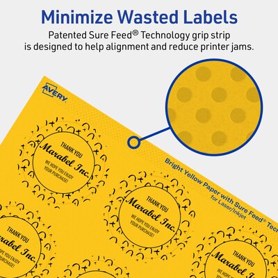Avery Laser/Inkjet Round Multipurpose Labels, 2" Dia., Bright Yellow, 480/Pack (94501)