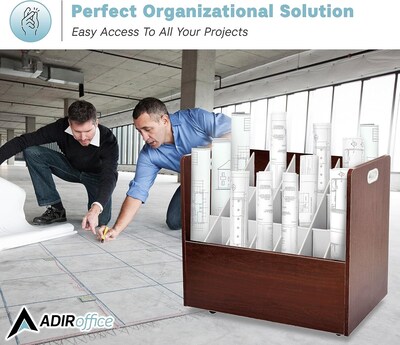 AdirOffice 21-Slot Roll File, Lockable, 28.5"H x 30"W x 15.75"D, Mahogany (625-MA-KIT1)