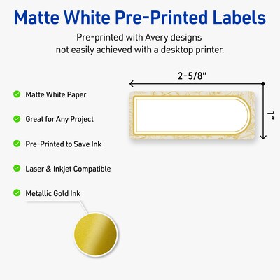 Avery Rectangle Laser/Inkjet Multipurpose Labels, 1 x 2-5/8, White, 160/Pack (19479371057)
