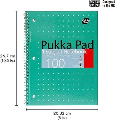 Pukka Pad Metallic 1-Subject Notebooks, 8" x 10.5", College Ruled, 100 Sheets, Green, 3/Pack (8795-MET)