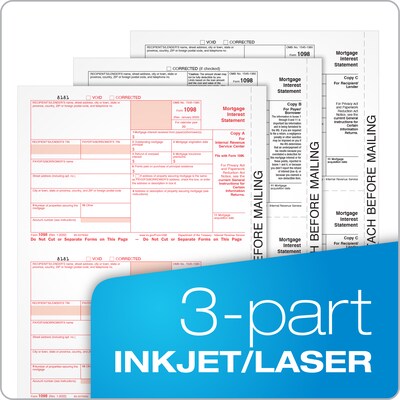 Adams 2023 1098 Mortgage Interest Statement Tax Forms with Self Seal Envelopes, 3-Part, 12/Pack (STAX1098-23)