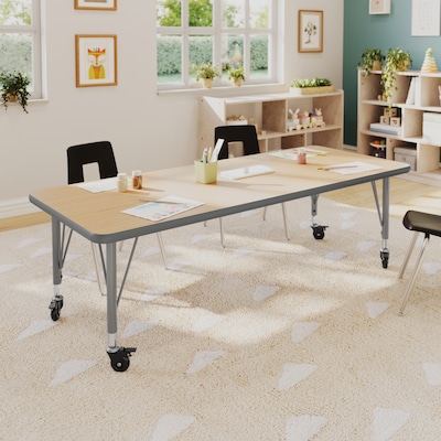 Flash Furniture Wren Rectangular Activity Table, 60 x 24, Height Adjustable, Light Natural Top/Silver Frame (XUA2460RECLNTPC)