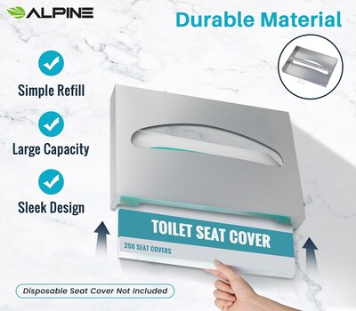 Alpine Industries Toilet Seat Cover Dispenser, Half-Fold, Stainless Steel (483-PKG)