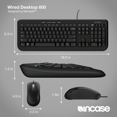 Incase Wired Desktop 600 Designed by Microsoft Keyboard and Optical Mouse Combo, Black (APB-00001)