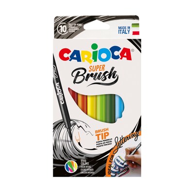 CARIOCA Super Brush Washable Kids Markers, Brush Tip, Assorted Colors, 10/Pack, 2/Bundle (CRA42937-2)