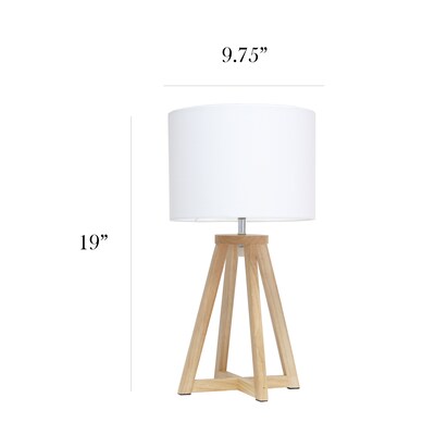 Simple Designs Interlocked Triangular Natural Wood Table Lamp with White Fabric Shade (LT1069-NWH)
