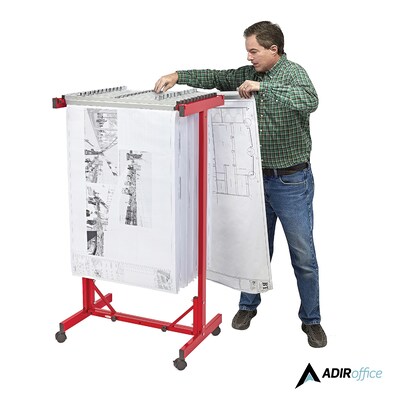 AdirOffice Blueprint Metal Mobile File Cart with Lockable Wheels, Red (615-RED)