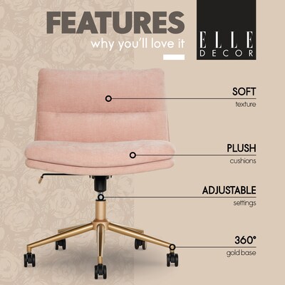 Elle Decor Ariana Armless Ergonomic Fabric Swivel Computer and Desk Chair, Pink (60121-PNK)