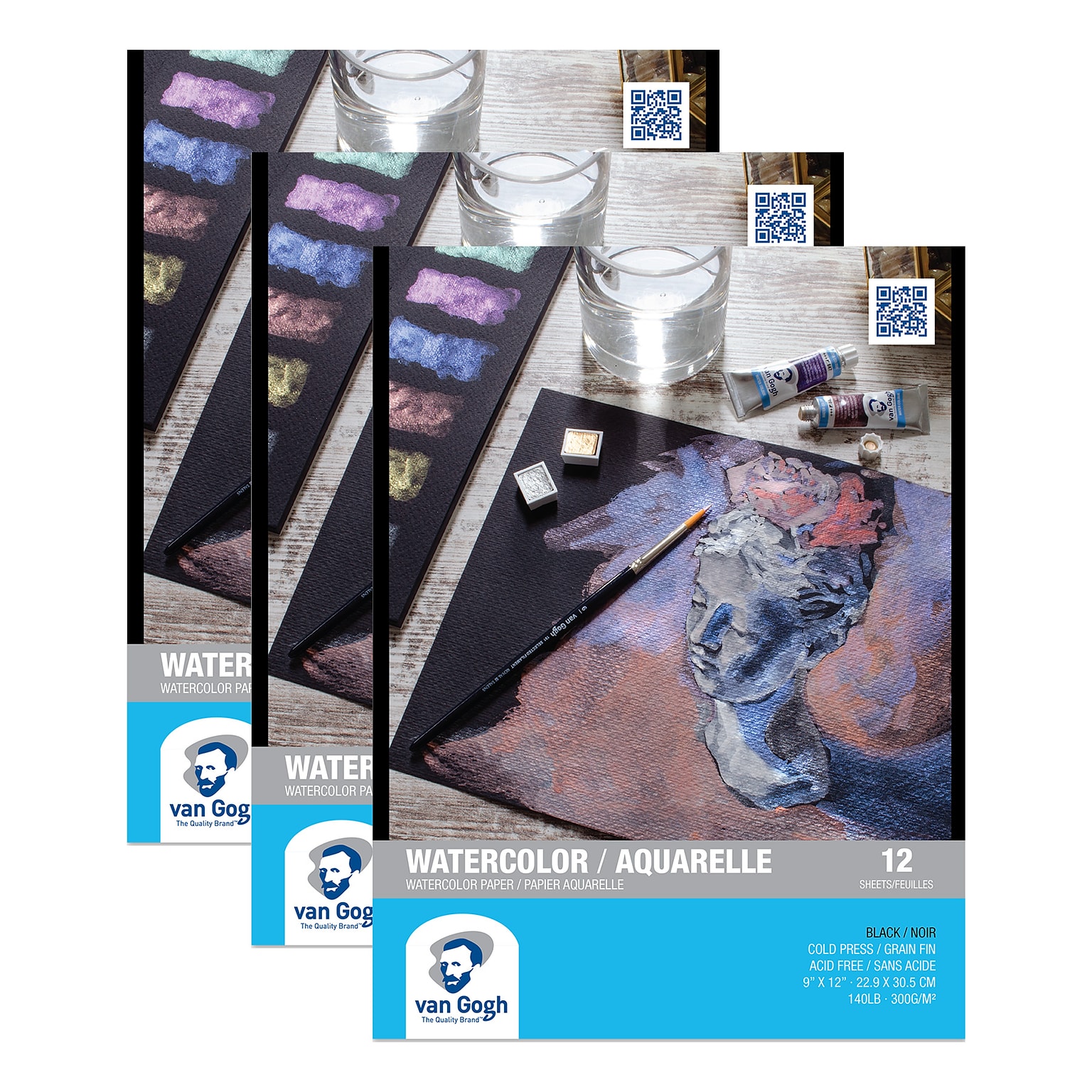 Van Gogh 9 x 12 Watercolor Sketch Pad, 12 Sheets/Pad, 3/Bundle (VNG94178016-3)