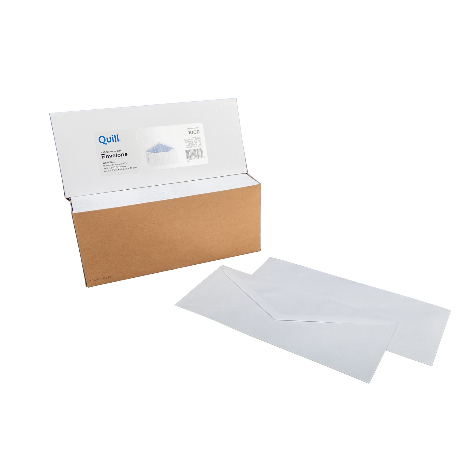Quill Brand® 500/Box Gummed Security Tinted #10 Business Envelope, 4-1/8 x 9-1/2, White Wove (69679 / 70695)