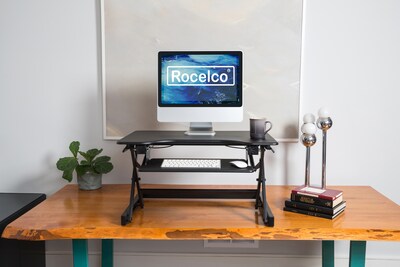 Rocelco 32" Height Adjustable Standing Desk Converter, Tall Sit Stand Up Laptop Riser, Black (R EADRB2)