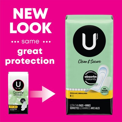 U by Kotex Security Regular Ultra thin Pad with Wings, Unscented, 36/Pack (53631)