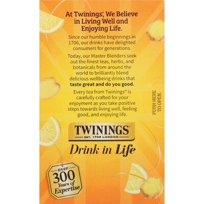 Twinings Probiotics Lemon and Ginger Herbal Tea Bags, 18/Box (F16483)