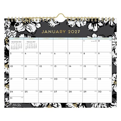 2027 Blue Sky Baccara Dark 11 x 8.75 Monthly Wall Calendar, Black/Gold (116052-27)